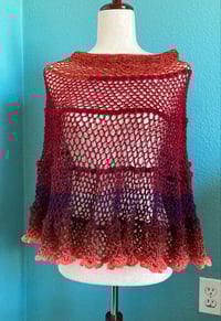 Image 1 of Crochet Boho Poncho Golden Reds