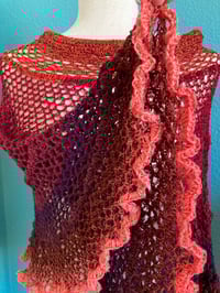 Image 2 of Crochet Boho Poncho Golden Reds