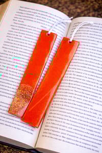Image 1 of Orange Resin Bookmark – Handmade Glitter Bookmark for Book Lovers