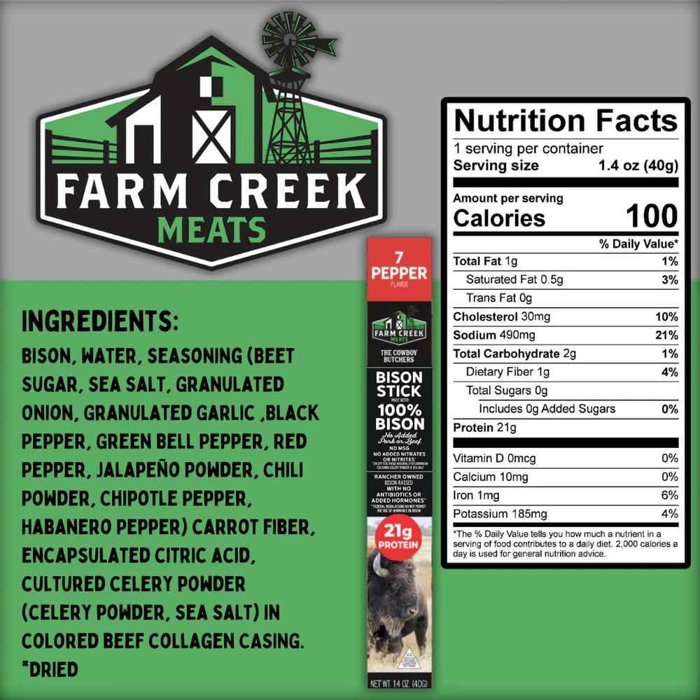 Farm Creek Meats Bison Sticks - 10/Box