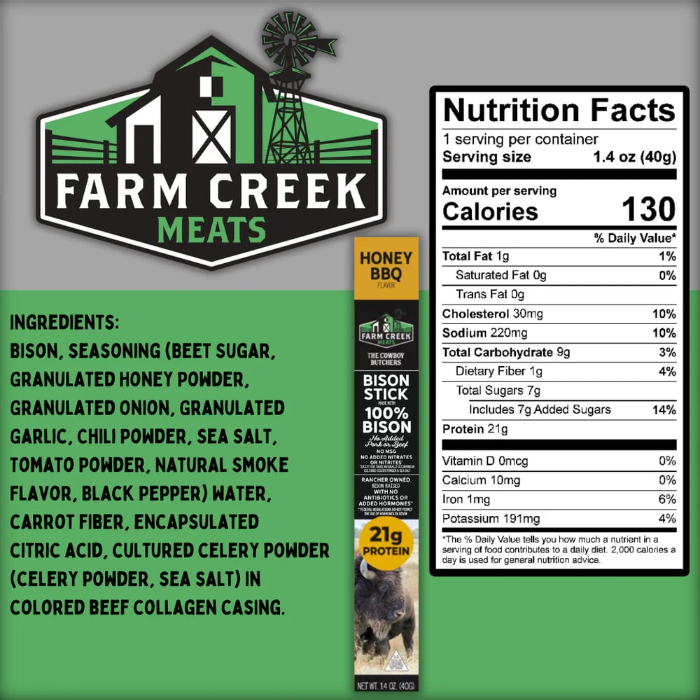 Farm Creek Meats Bison Sticks - 10/Box