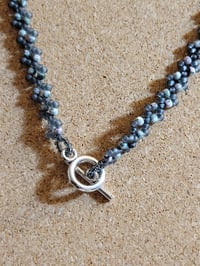 Image 2 of PEM-083 | Blue Gray Planet Necklace | Handmade Necklace with Textured Glass Pendant