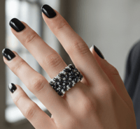 Image 1 of PEM-045 | Black Tide Ring - Size 9.0 | Modern Handmade Beaded Accent Piece