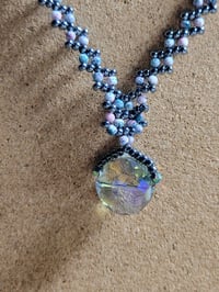 Image 2 of PEM-082 | Blue Crystal Orbit Necklace | Handmade Beaded Necklace with Faceted Crystal Pendant