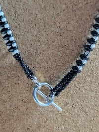 Image 2 of PEM-073 | Black & White Petal Bloom Necklace | Monochrome Beaded Pendant