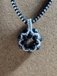 Image 3 of PEM-073 | Black & White Petal Bloom Necklace | Monochrome Beaded Pendant