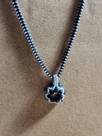 Image 4 of PEM-073 | Black & White Petal Bloom Necklace | Monochrome Beaded Pendant