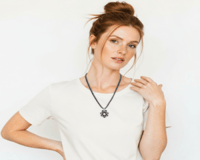 Image 1 of PEM-073 | Black & White Petal Bloom Necklace | Monochrome Beaded Pendant