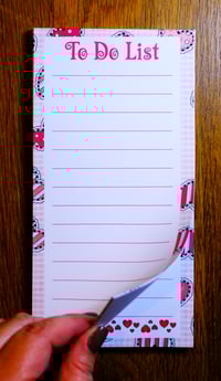 Image 2 of Handmade Whimsical To Do List Notepad, pink, hearts, red, notes, gift, pad, reminders, stationery