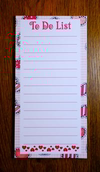 Image 1 of Handmade Whimsical To Do List Notepad, pink, hearts, red, notes, gift, pad, reminders, stationery