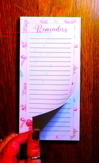 Image 2 of Handmade Whimsical Reminders Notepad, notes, lined, pink, bows, gift, pad, list, stationery