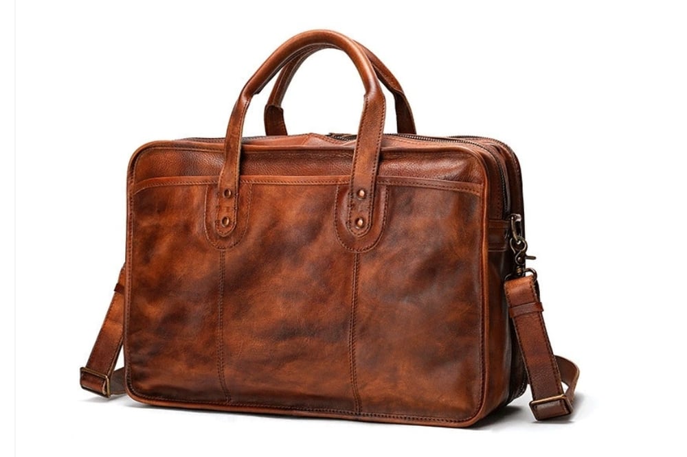 Image of Handmade Vintage Full Grain Leather Mens Briefcase, 16'' Laptop Bag, Business Handbag NZ01