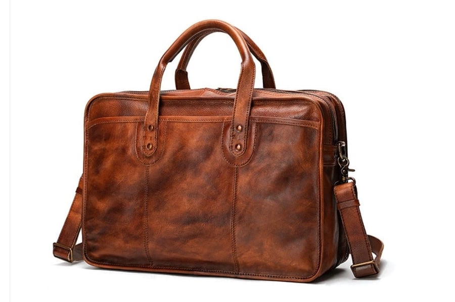 Image of Handmade Vintage Full Grain Leather Mens Briefcase, 16'' Laptop Bag, Business Handbag NZ01