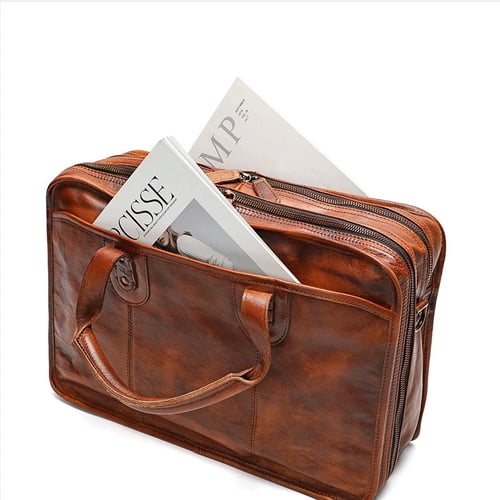 Image of Handmade Vintage Full Grain Leather Mens Briefcase, 16'' Laptop Bag, Business Handbag NZ01