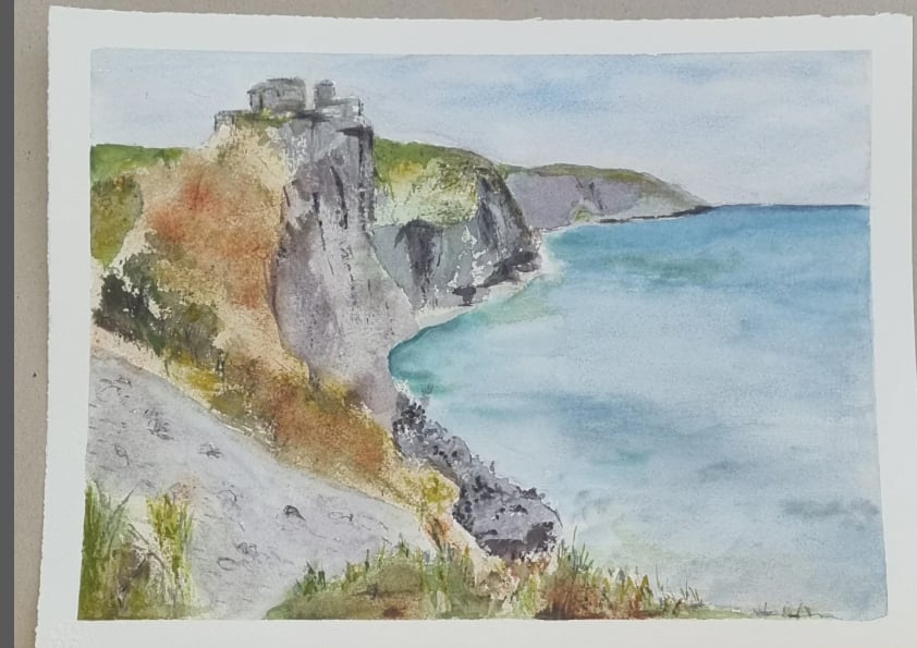 Image of Original watercolour painting of coastal walk Devon