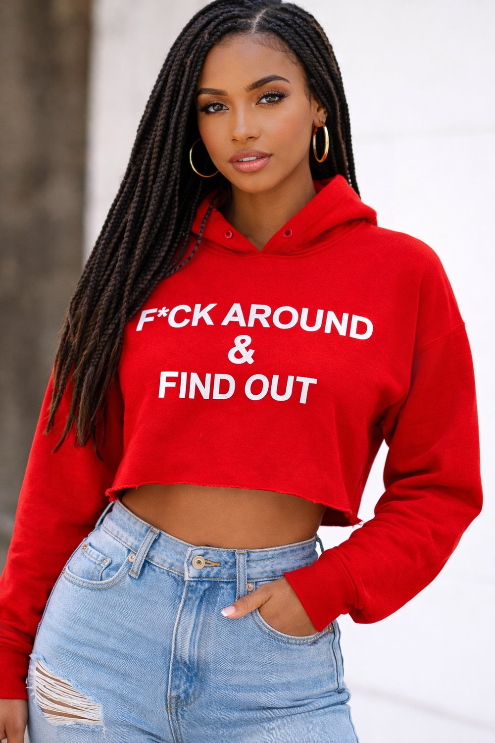 Image of F*ck Around & Find Out women’s crop top red hoodie