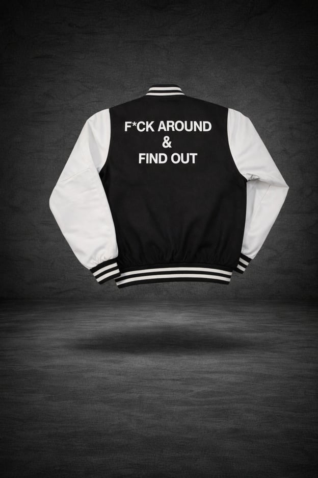 Image of F*ck Around & Find Out Varsity Jacket Blk/Wht
