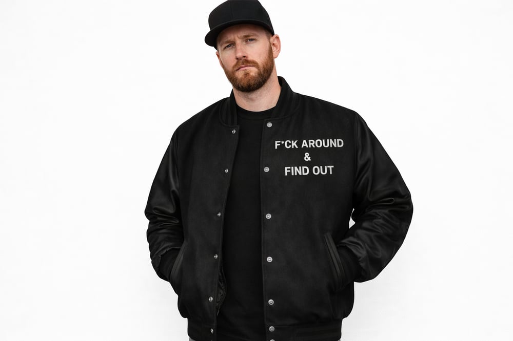 Image of F*ck Around & Find Out Varsity Jacket Blk