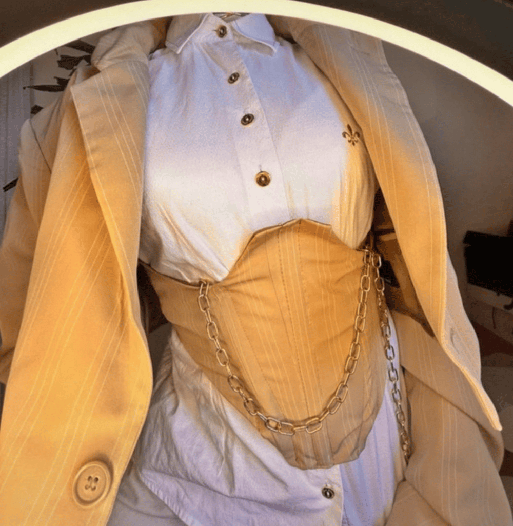 Image of the executive pinstripe blazer & underbust corset set
