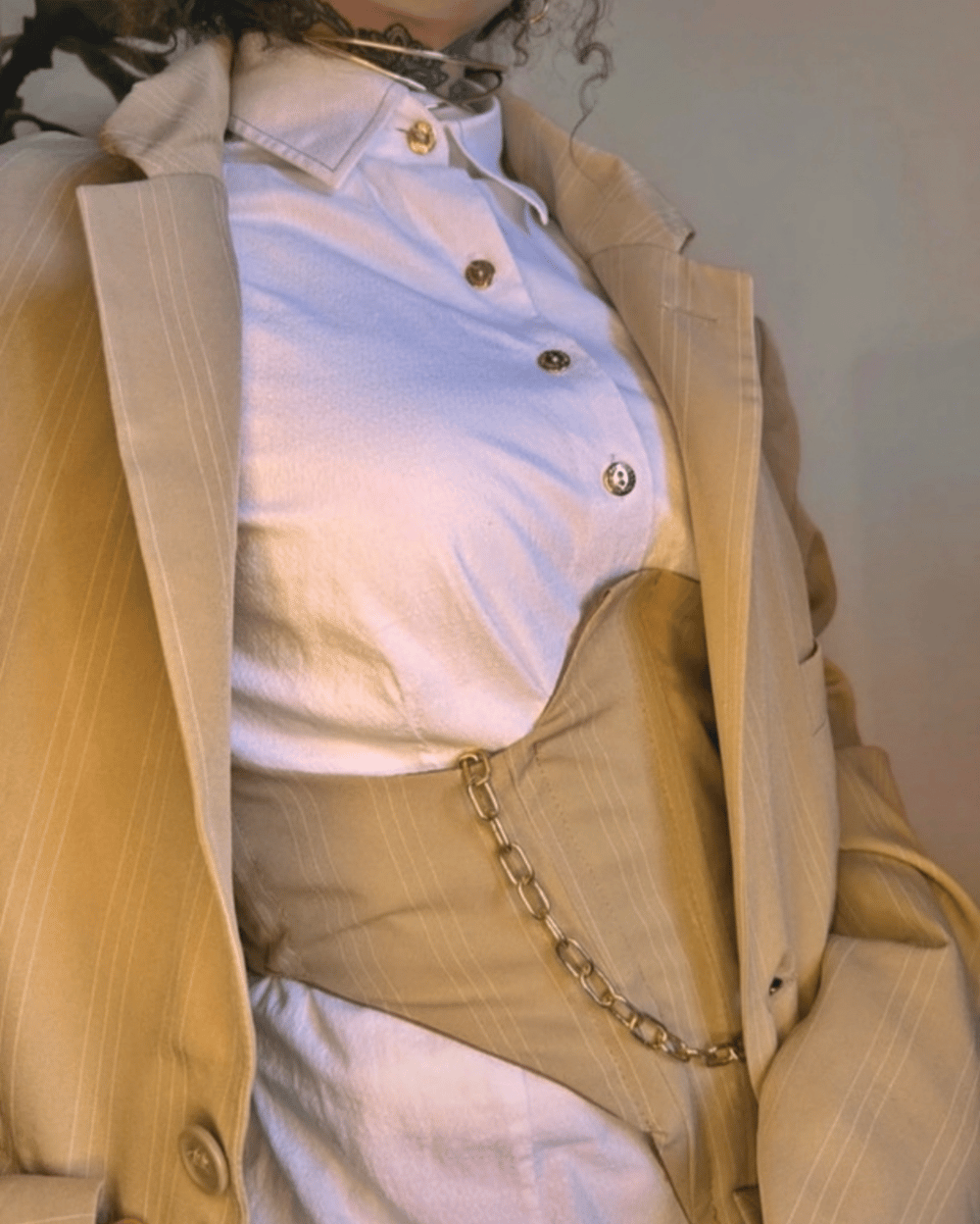 Image of the executive pinstripe blazer & underbust corset set