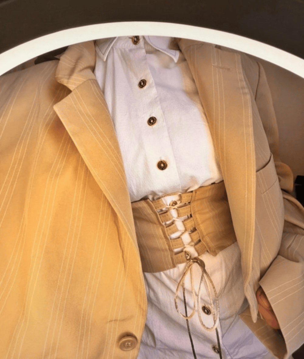 Image of the executive pinstripe blazer & underbust corset set