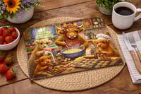 Image 1 of Highland Cows Baking Cookies 11x8in Tempered Glass Cutting Board