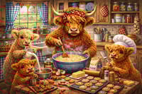 Image 2 of Highland Cows Baking Cookies 11x8in Tempered Glass Cutting Board