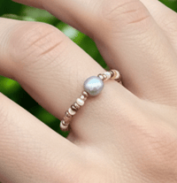 Image 1 of CDM-069 | Autumn Pearl Beaded Ring - Size 8 | Warm Amber and Ivory Tones