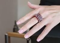PEM-046 | Crimson Frost Ring | Artisan Beaded Ring Size 6.5