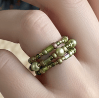 Image 1 of CDM-067 | Falling Leaves Beaded Ring - Size 7 | Green and Gold Handmade Jewelry