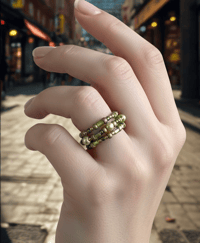 Image 2 of CDM-067 | Falling Leaves Beaded Ring - Size 7 | Green and Gold Handmade Jewelry