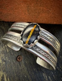 Image 1 of WL&A Handmade Old Style Heavy Ingot Black Jack Turquoise Cuff - 7.25 to 7.5" Wrist