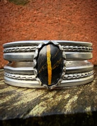 Image 3 of WL&A Handmade Old Style Heavy Ingot Black Jack Turquoise Cuff - 7.25 to 7.5" Wrist