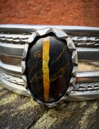 Image 6 of WL&A Handmade Old Style Heavy Ingot Black Jack Turquoise Cuff - 7.25 to 7.5" Wrist
