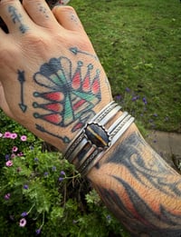 Image 7 of WL&A Handmade Old Style Heavy Ingot Black Jack Turquoise Cuff - 7.25 to 7.5" Wrist