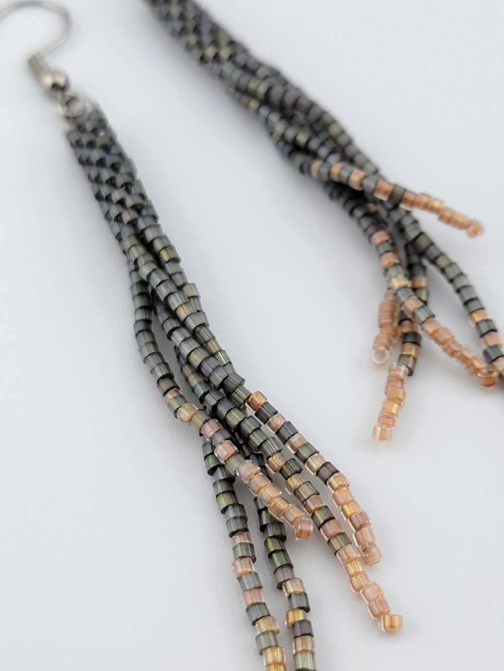 Image of Handmade Long Beaded Tassels Seed Fringe Earrings Unique Boho Style