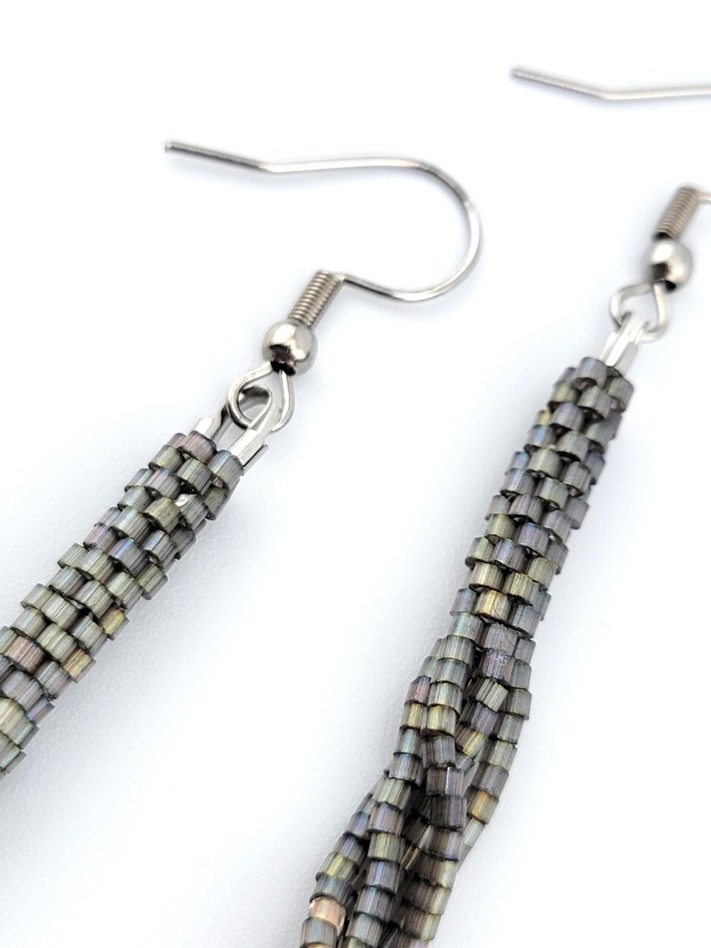 Image of Handmade Long Beaded Tassels Seed Fringe Earrings Unique Boho Style