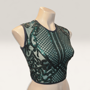 Image of Forest Green Lace-Up Sequin Top