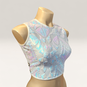 Image of Angel White Lace-Up Sequin Top M/L