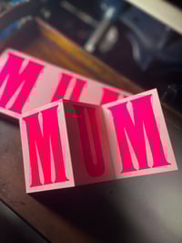 Image 1 of M-U-M | concertina letterpress card | fluoro pink