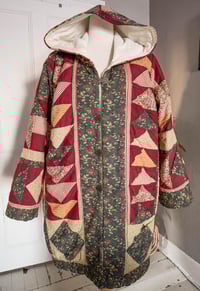 Image 1 of Upcycled Vintage Quilt Hooded Coat 