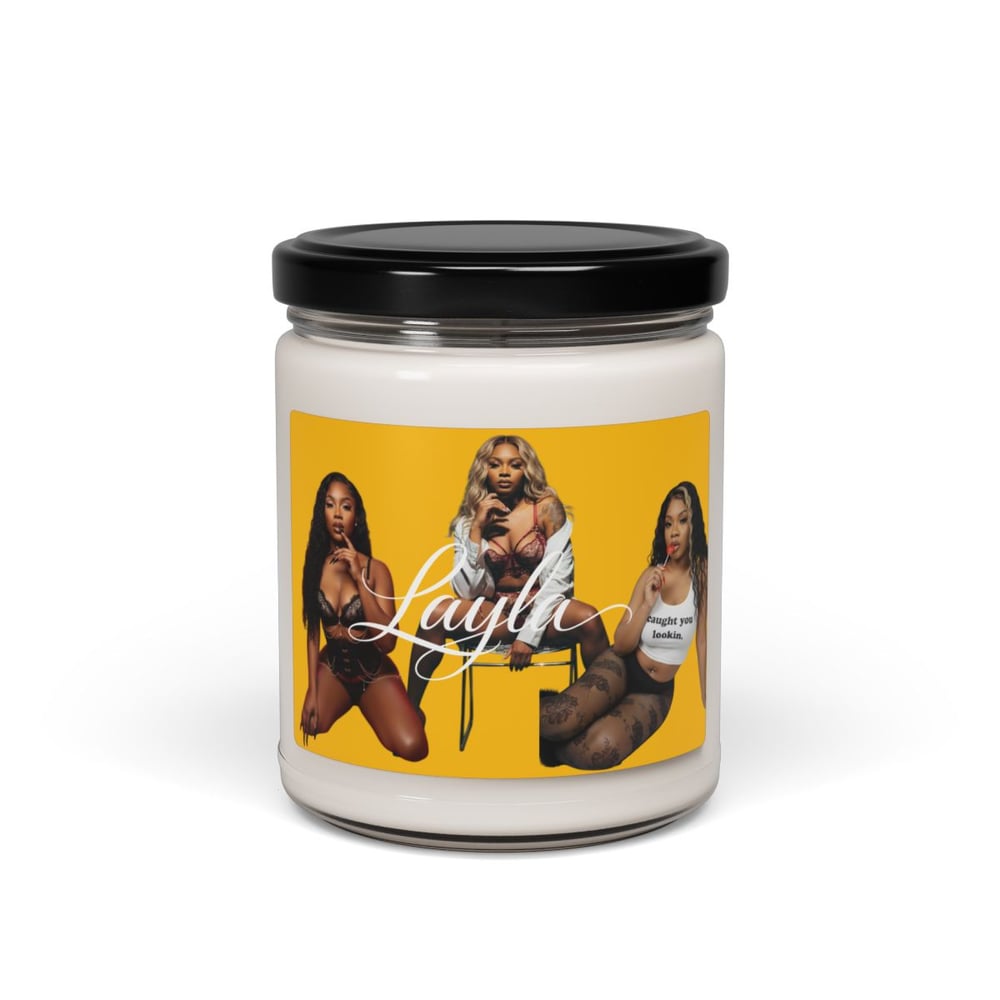 Image of Custom photo and name Scented Soy Candle — “Layla” Photo Label Aromatic Jar (9 oz)