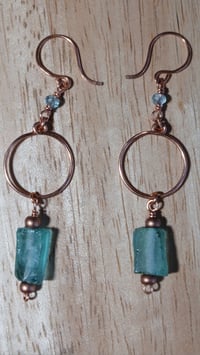 Image 1 of Aqua Ancient Roman Glass Beads with Copper Hoops🩵