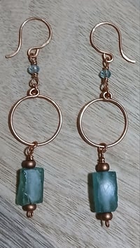 Image 2 of Aqua Ancient Roman Glass Beads with Copper Hoops🩵