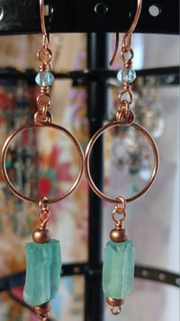 Image 3 of Aqua Ancient Roman Glass Beads with Copper Hoops🩵