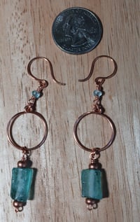 Image 4 of Aqua Ancient Roman Glass Beads with Copper Hoops🩵