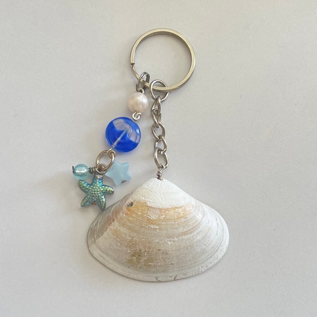 rustic blue tinted shell aquatic keychain