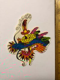 Image 1 of 1950’s Paul’s Tattoo Supply hand colored dragon head cut out flash