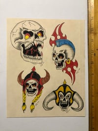 Image 1 of 1980’s Hand drawn skulls flash sheet C. Brown 