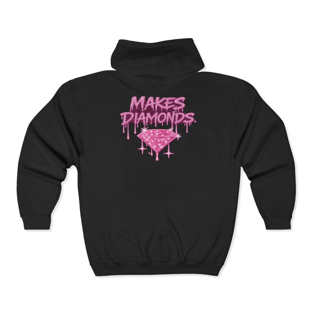 Image of Pressure Makes Diamonds Zip Hoodie — Pink Graffiti Drip Design